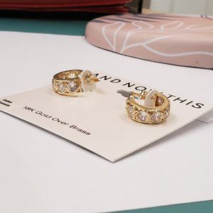 And Now This, NWT, 18K Gold Cubic Zirconia hearts half hoop pierced post earring